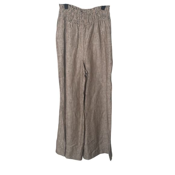 NWT Boden Linen Shirred Waist Camel and Black Lurex Stripe Wide Leg Trousers 4 - Picture 4 of 16
